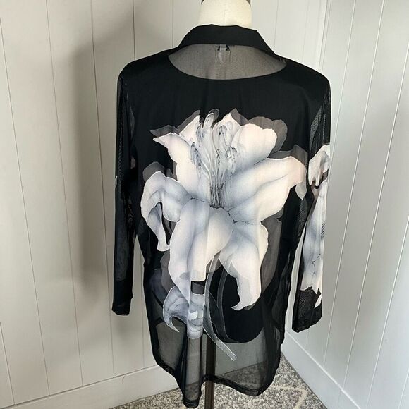 Vintage Clara S Womens Size Medium 2 Piece Tank & Jacket Black Floral Flowy - Picture 6 of 15